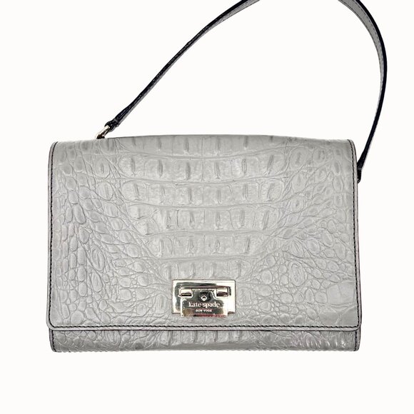 KATE SPADE HARWOOD PLACE FIONA GRAY CROC-EMBOSSED LEATHER CROSSBODY BAG PURSE - Picture 3 of 14